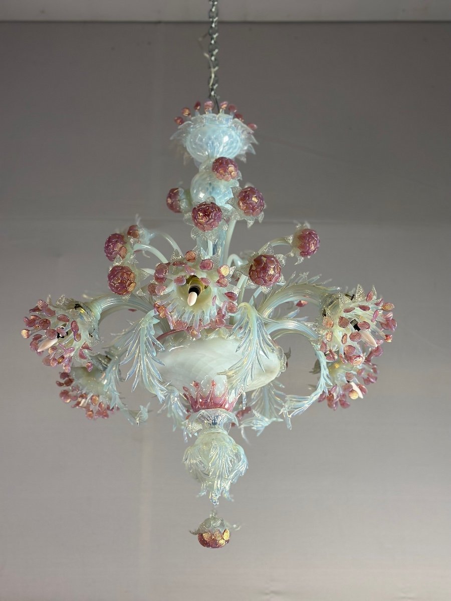 Venetian Chandelier In Blue And Red Murano Glass Circa 1930-photo-6