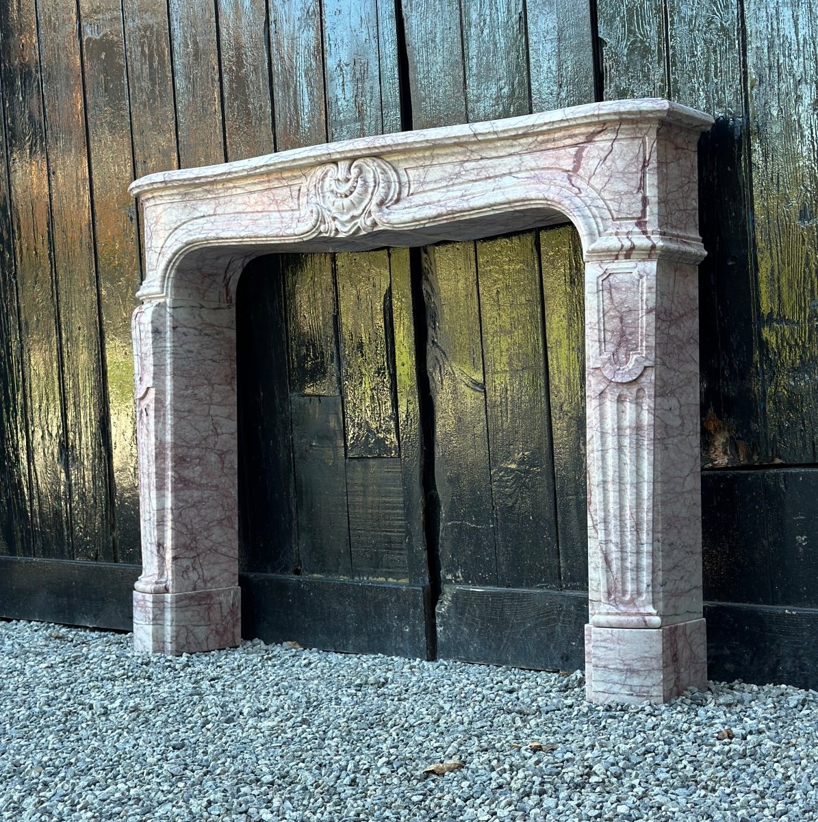 Louis XV Style Fireplace In Pink Marble, Circa 1980-photo-2