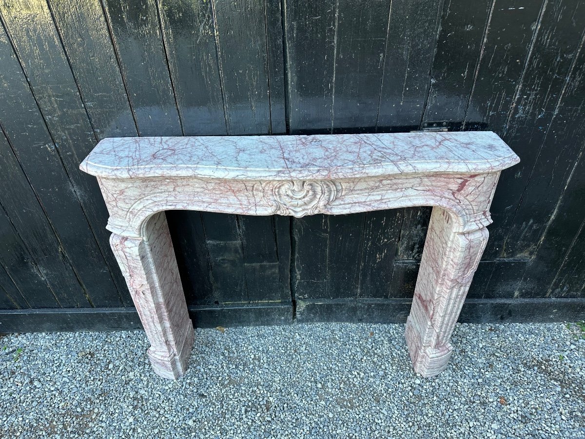 Louis XV Style Fireplace In Pink Marble, Circa 1980-photo-3