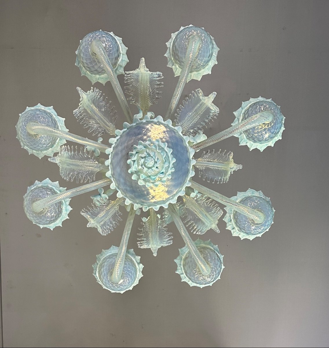 Venetian Chandelier In Murano Glass Two Tones Of Blue, Circa 1940, 8 Arms Of Light-photo-3