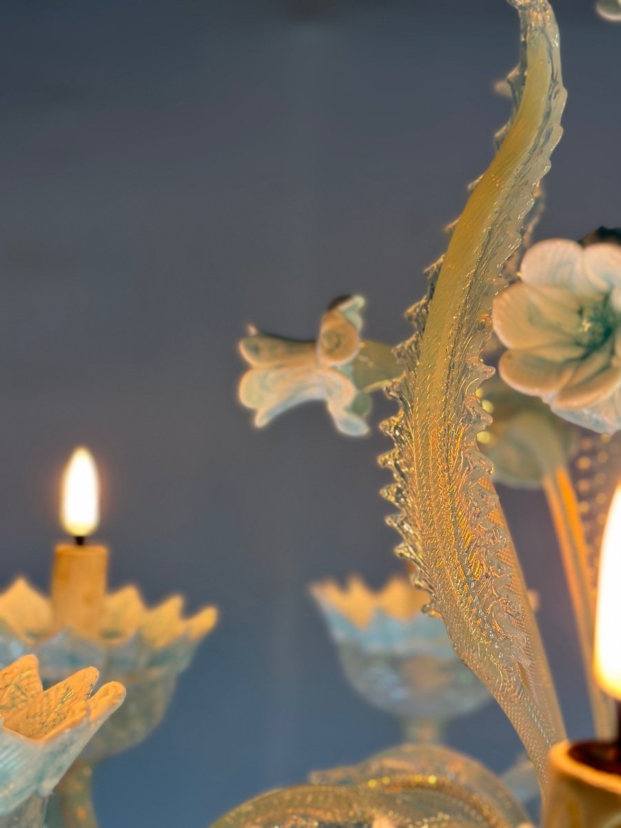 Venetian Chandelier In Murano Glass Two Tones Of Blue, Circa 1940, 8 Arms Of Light-photo-6