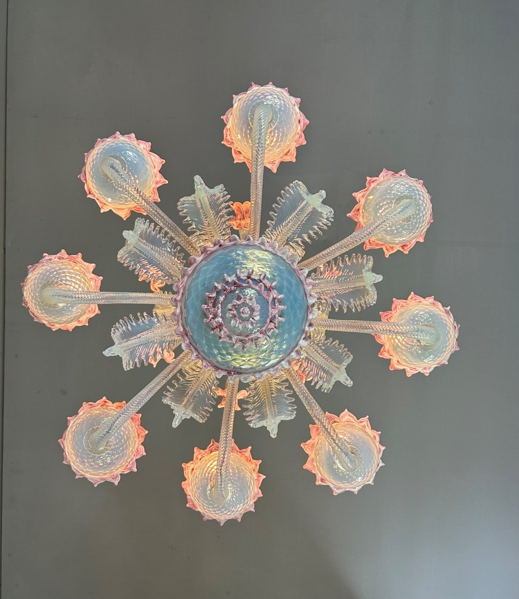 Venetian Chandelier In Blue And Pink Murano Glass, 8 Arms Of Light Circa 1940-photo-2
