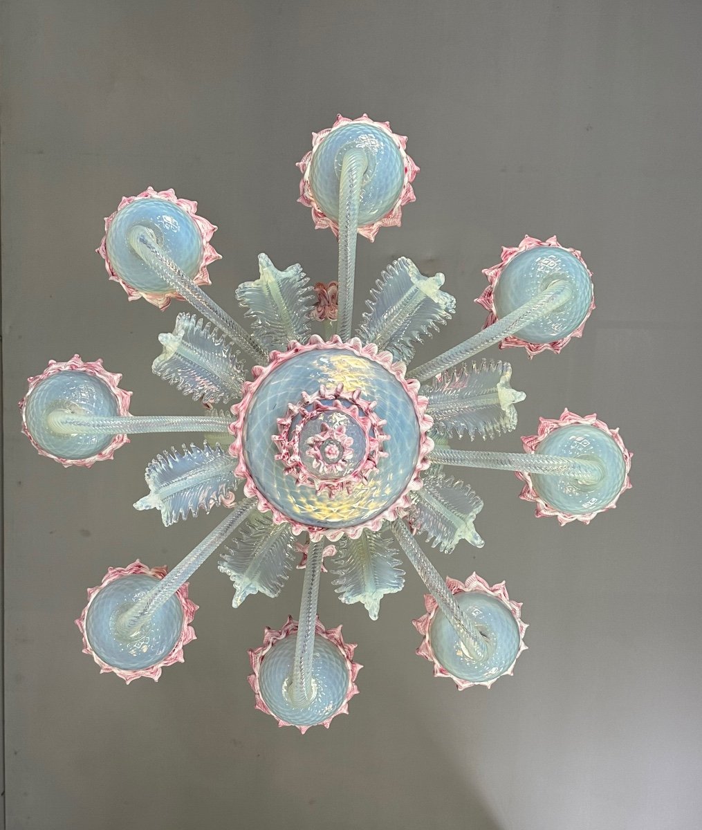 Venetian Chandelier In Blue And Pink Murano Glass, 8 Arms Of Light Circa 1940-photo-3