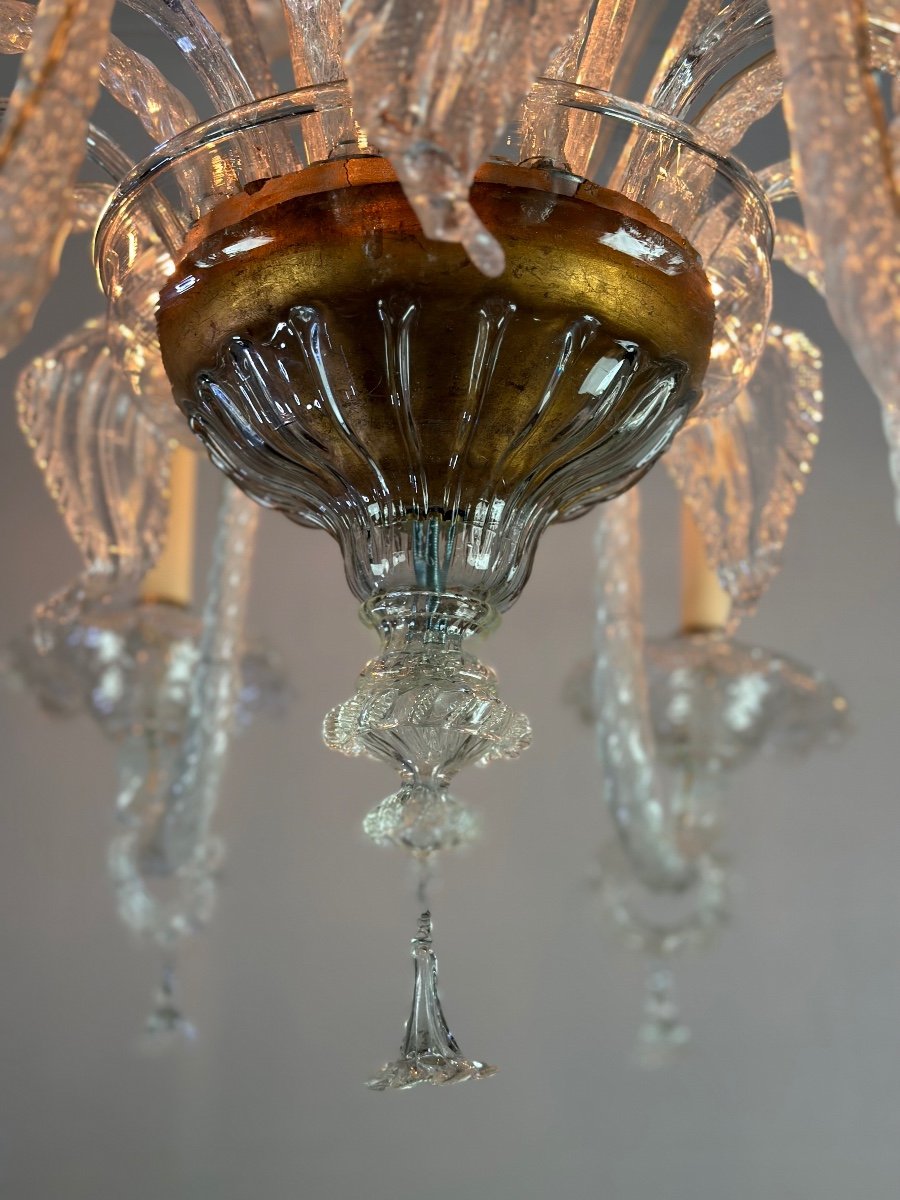 Lustre En Verre De Murano Incolore 8 Bras De Lumière Vers 1890-photo-2
