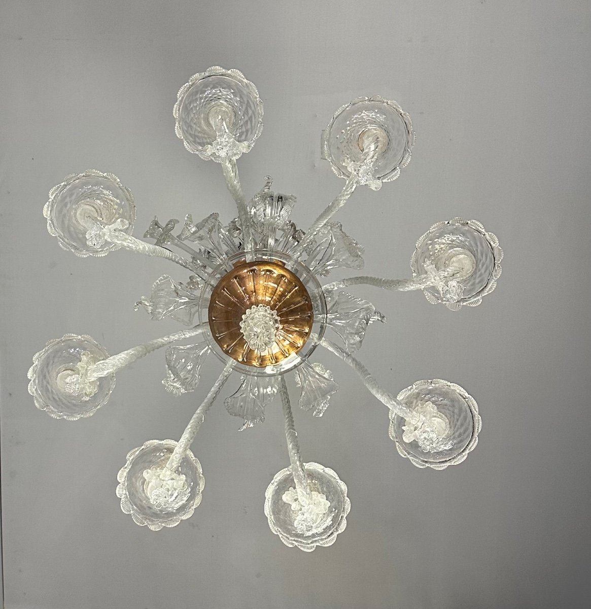 Lustre En Verre De Murano Incolore 8 Bras De Lumière Vers 1890-photo-1