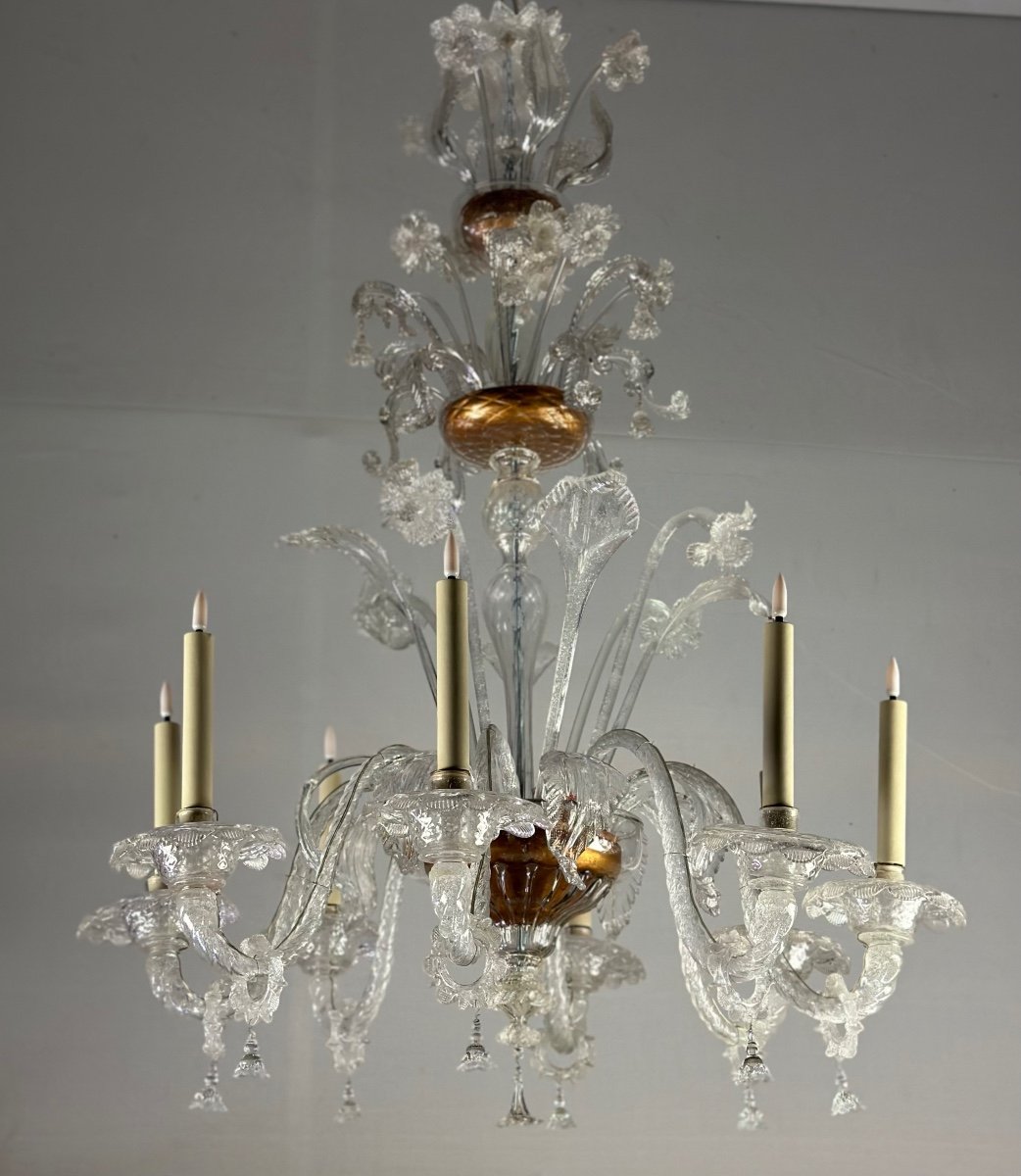 Lustre En Verre De Murano Incolore 8 Bras De Lumière Vers 1890-photo-6