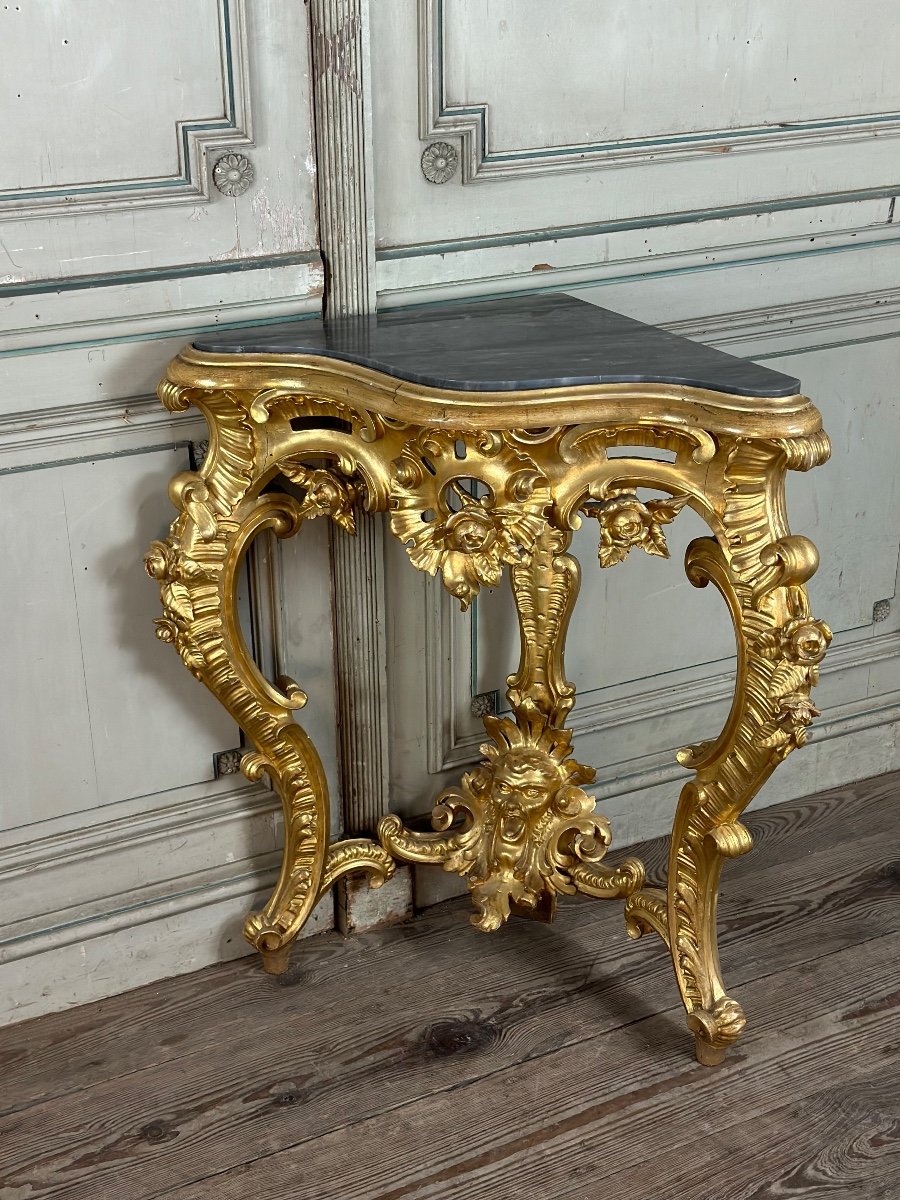 Pair Of Baroque Style Gilded Carved Wood Consoles, Italy Circa 1880-photo-3