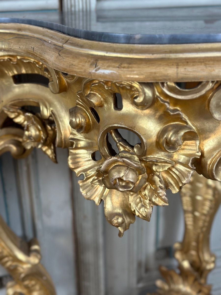 Pair Of Baroque Style Gilded Carved Wood Consoles, Italy Circa 1880-photo-1