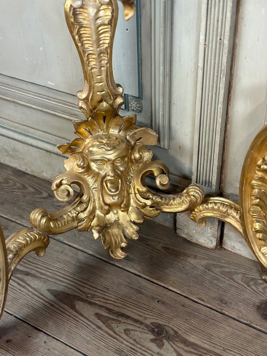 Pair Of Baroque Style Gilded Carved Wood Consoles, Italy Circa 1880-photo-3