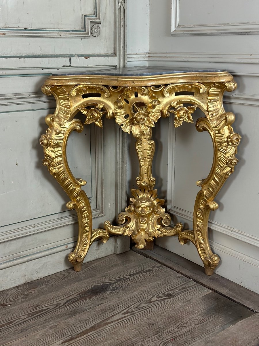 Pair Of Baroque Style Gilded Carved Wood Consoles, Italy Circa 1880-photo-4