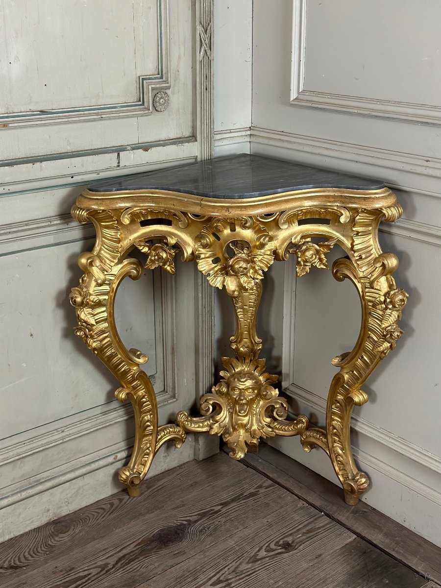 Pair Of Baroque Style Gilded Carved Wood Consoles, Italy Circa 1880-photo-5