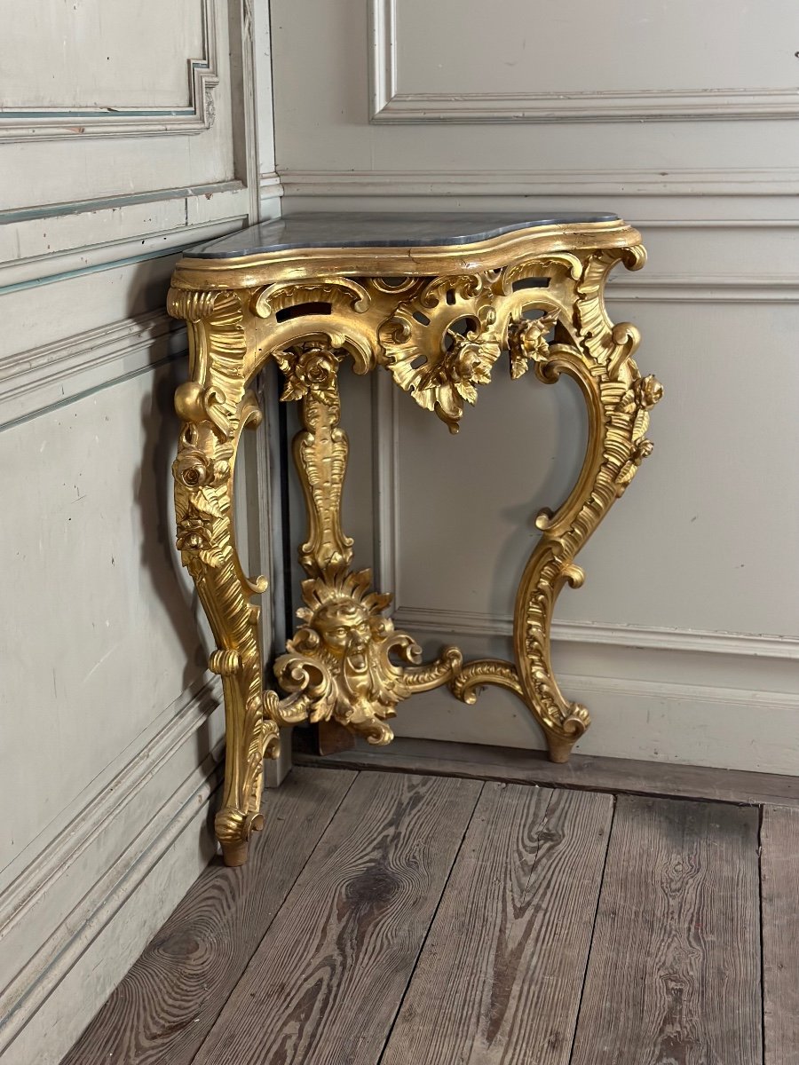 Pair Of Baroque Style Gilded Carved Wood Consoles, Italy Circa 1880-photo-6