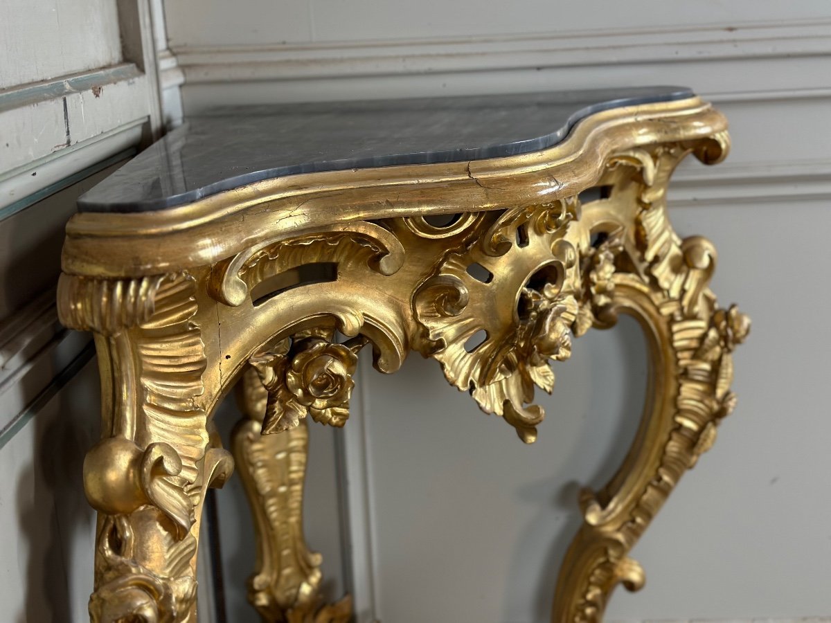 Pair Of Baroque Style Gilded Carved Wood Consoles, Italy Circa 1880-photo-8