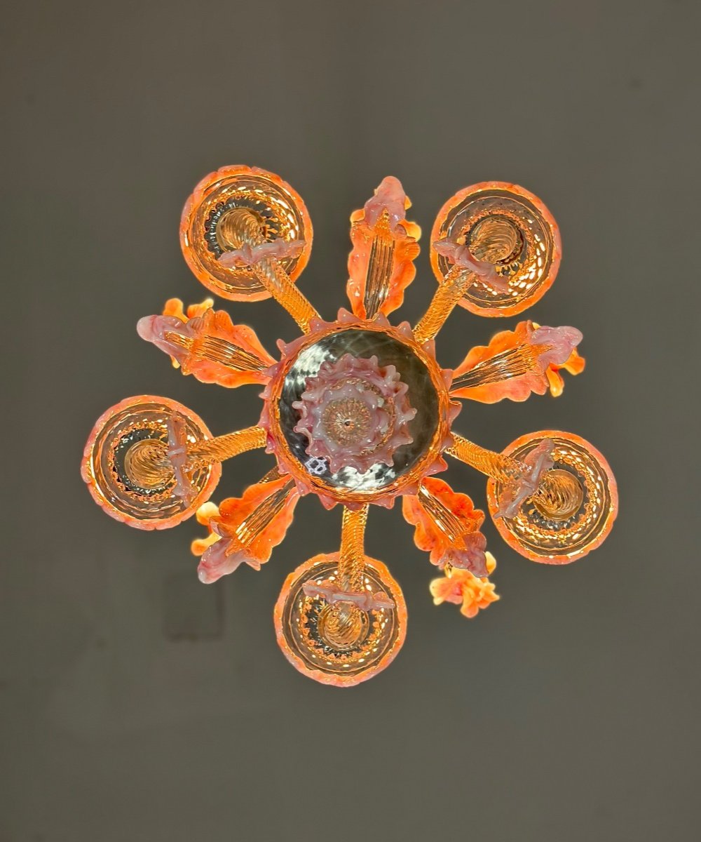 Small Venetian Chandelier In Colorless And Pink Murano Glass 5 Arms Of Light Circa 1920-photo-3