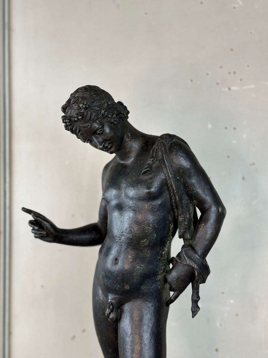 Narcissus, Bronze Excavated Black Patina, From The Antique, Signature On The Base Michele Amodio-photo-4