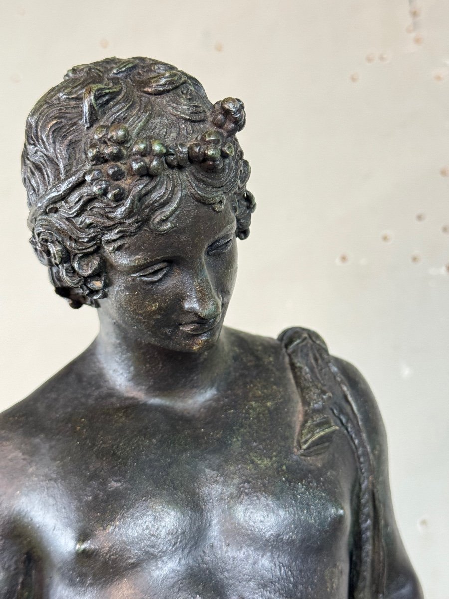 Narcissus, Bronze Excavated Black Patina, From The Antique, Signature On The Base Michele Amodio-photo-2