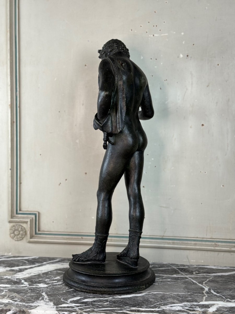 Narcissus, Bronze Excavated Black Patina, From The Antique, Signature On The Base Michele Amodio-photo-4