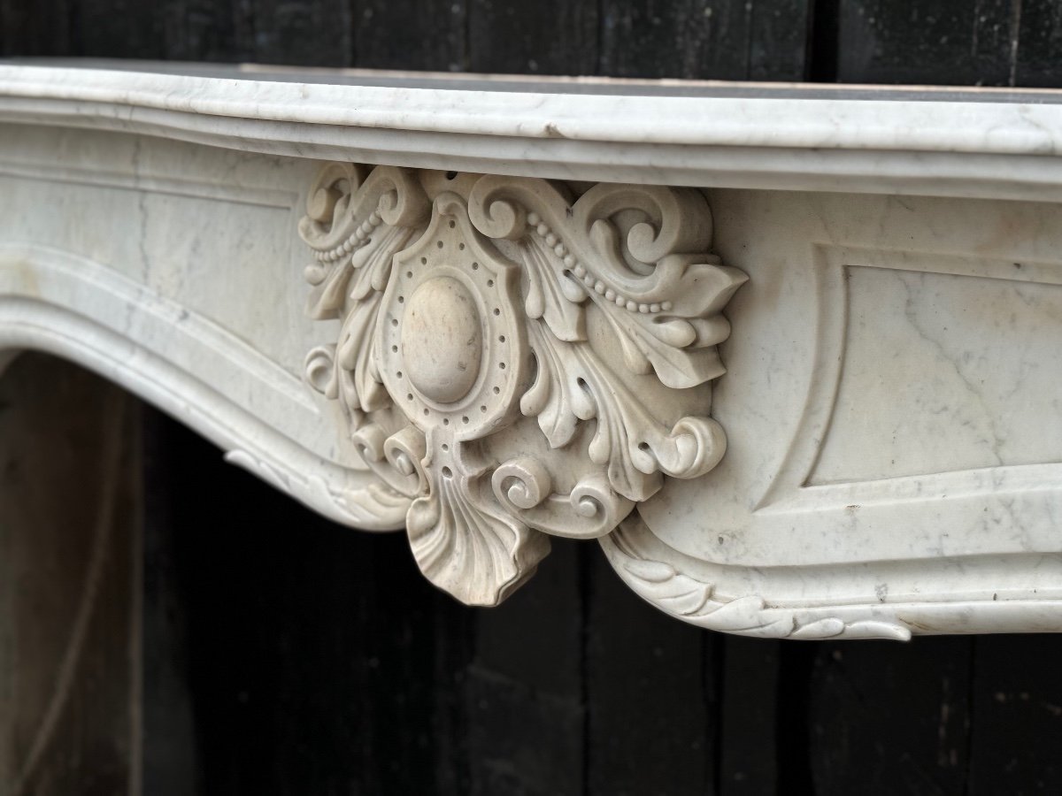 Cheminée De Style Louis XV En Marbre Blanc De Carrare Vers 1900-photo-4