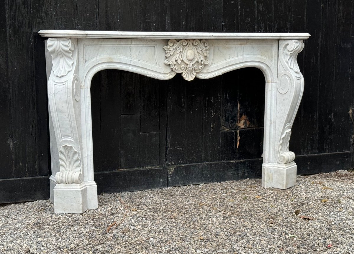 Cheminée De Style Louis XV En Marbre Blanc De Carrare Vers 1900-photo-2