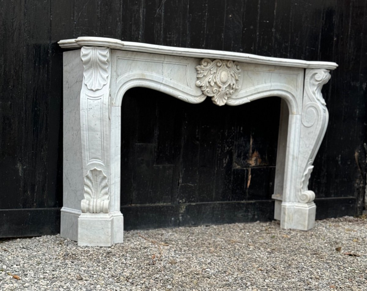 Cheminée De Style Louis XV En Marbre Blanc De Carrare Vers 1900-photo-5