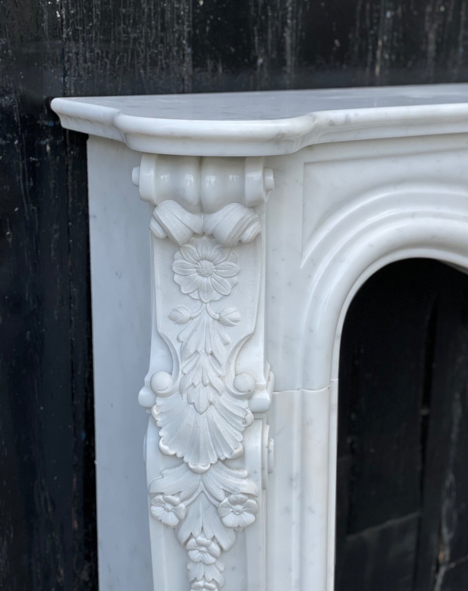 Louis XV Style Fireplace In Carrara Marble Circa 1980-photo-1