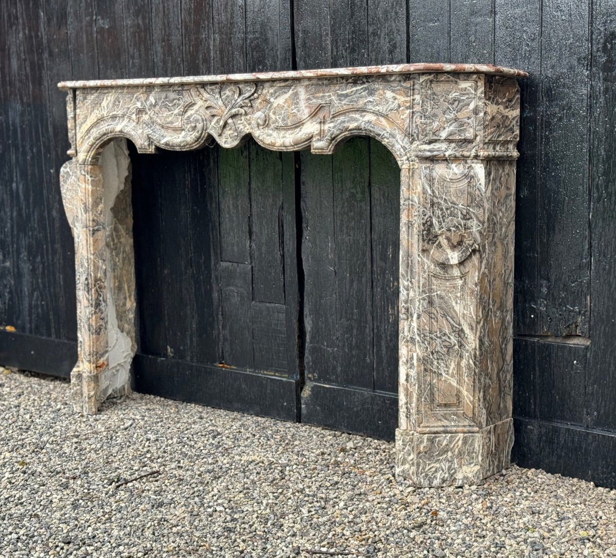 Regency Fireplace In Gray Ardennes Marble, 18th Century-photo-2