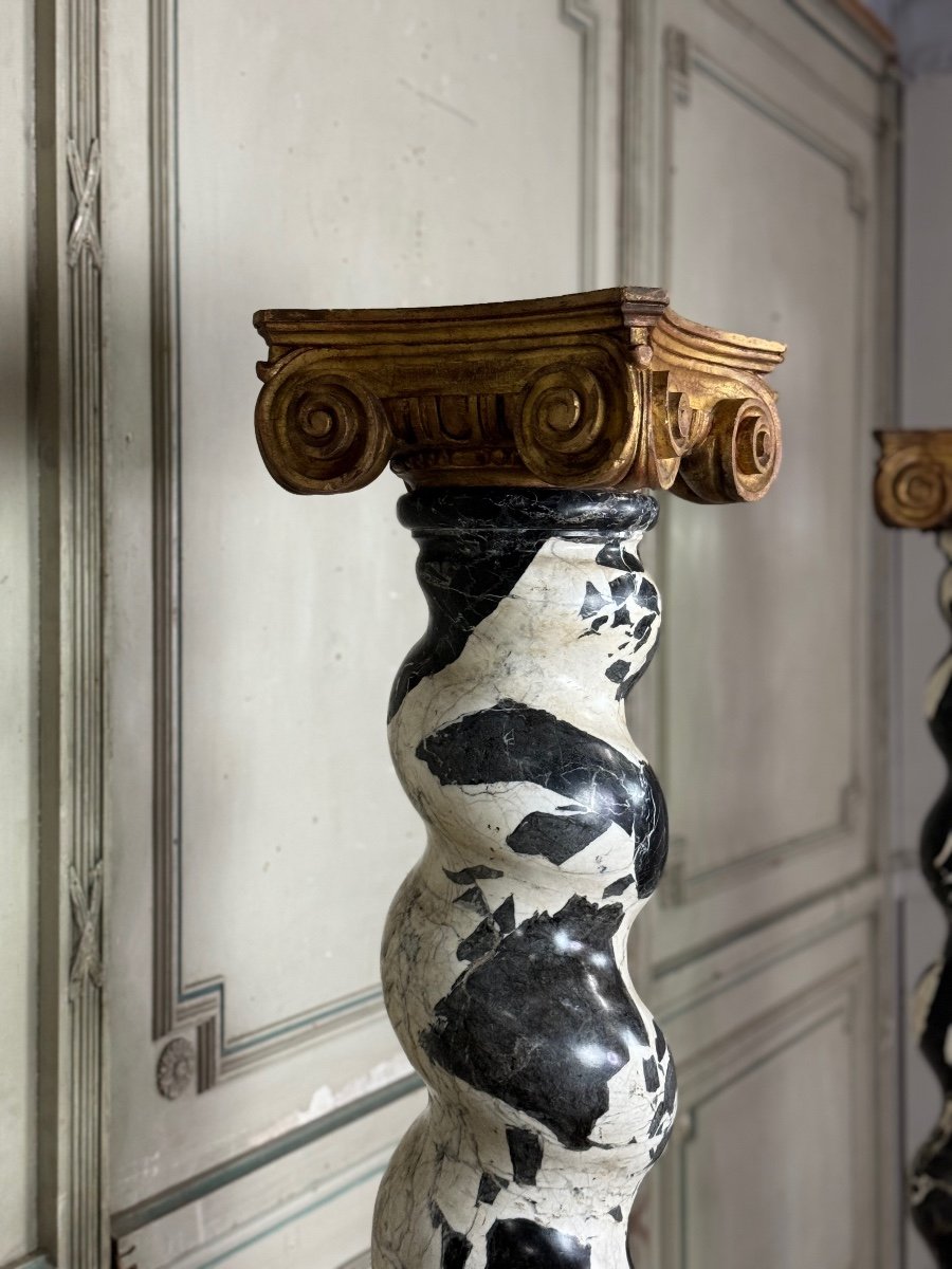 Pair Of Twisted Columns In Large Antique Marble, 19th Century-photo-4