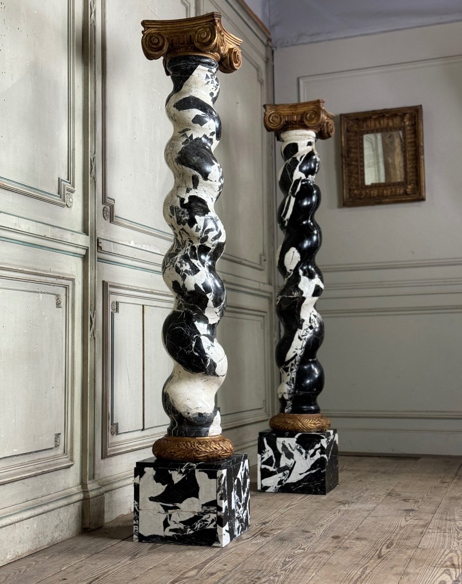 Pair Of Twisted Columns In Large Antique Marble, 19th Century-photo-6