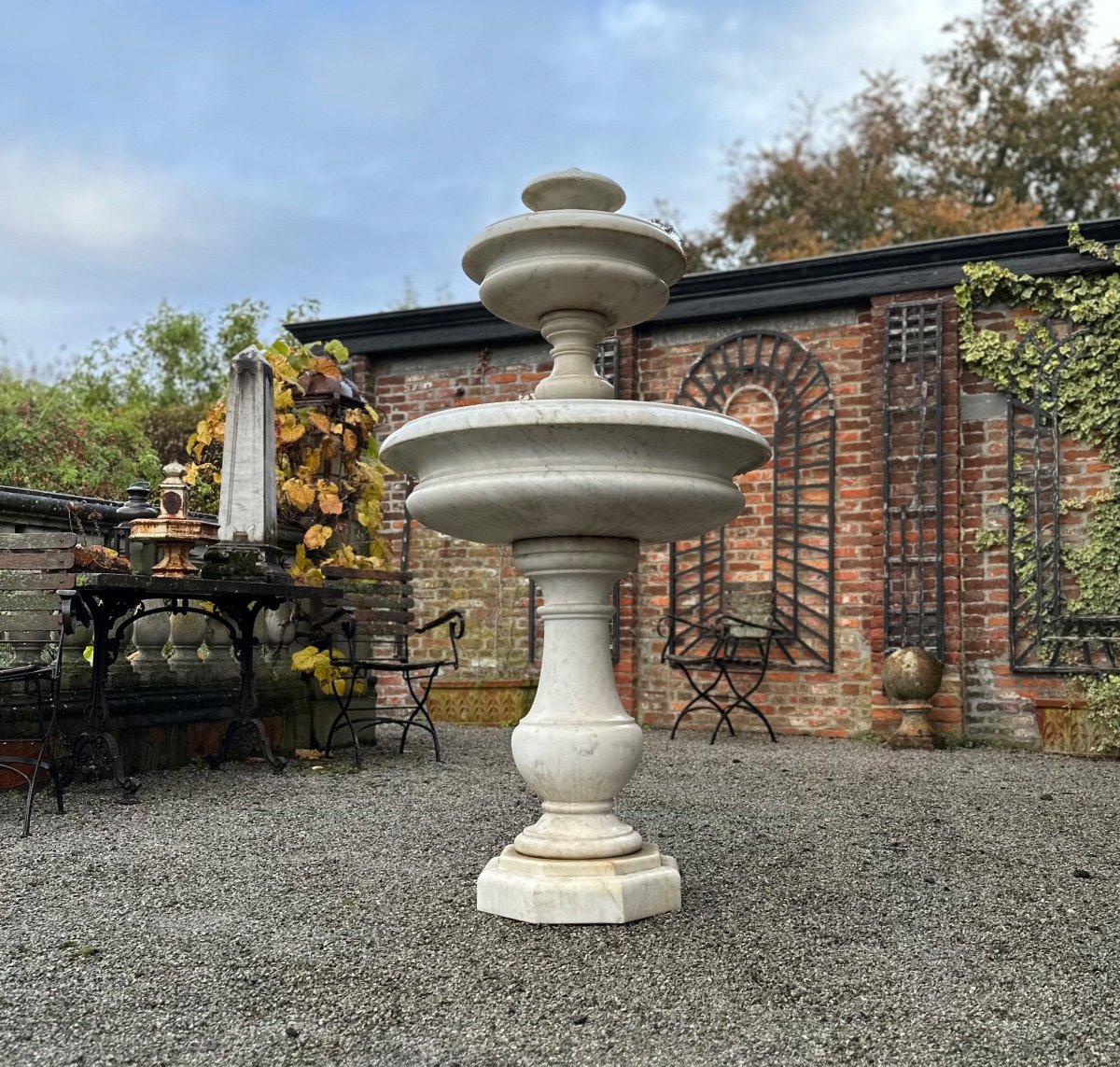 Fontaine En Marbre De Carrare, Vers 1880 -photo-2