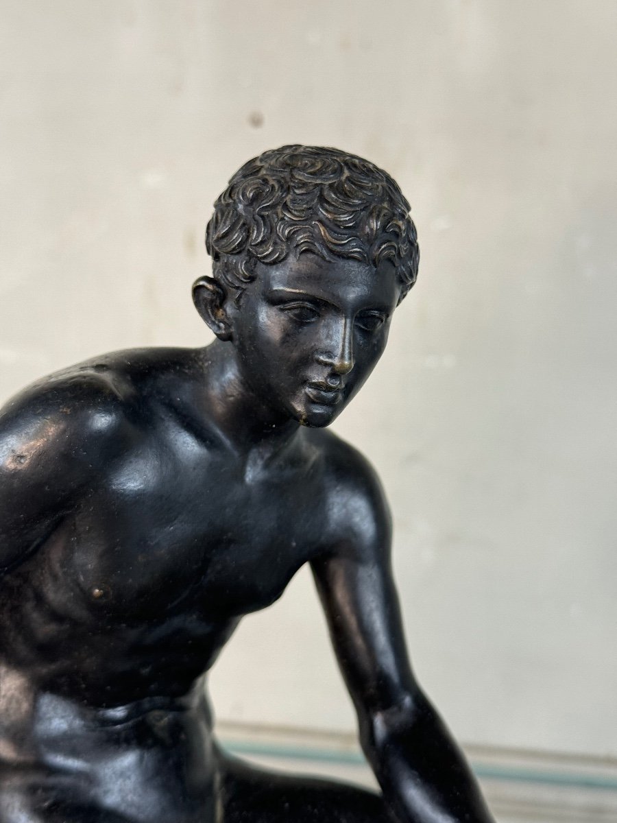 Hermès At Rest, Bronze With Black Patina, Very Beautiful Quality Of 19th Century Carving-photo-3