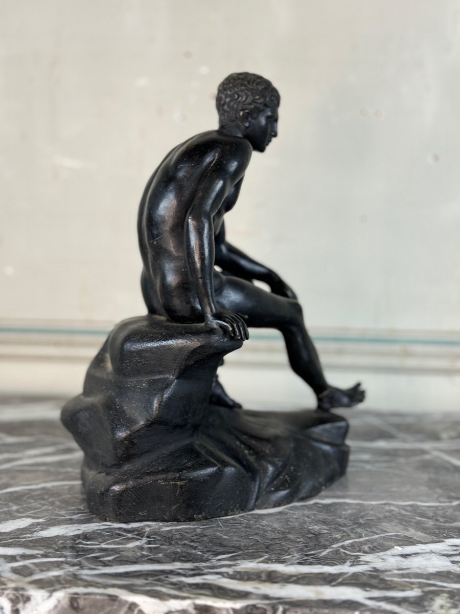 Hermès At Rest, Bronze With Black Patina, Very Beautiful Quality Of 19th Century Carving-photo-4