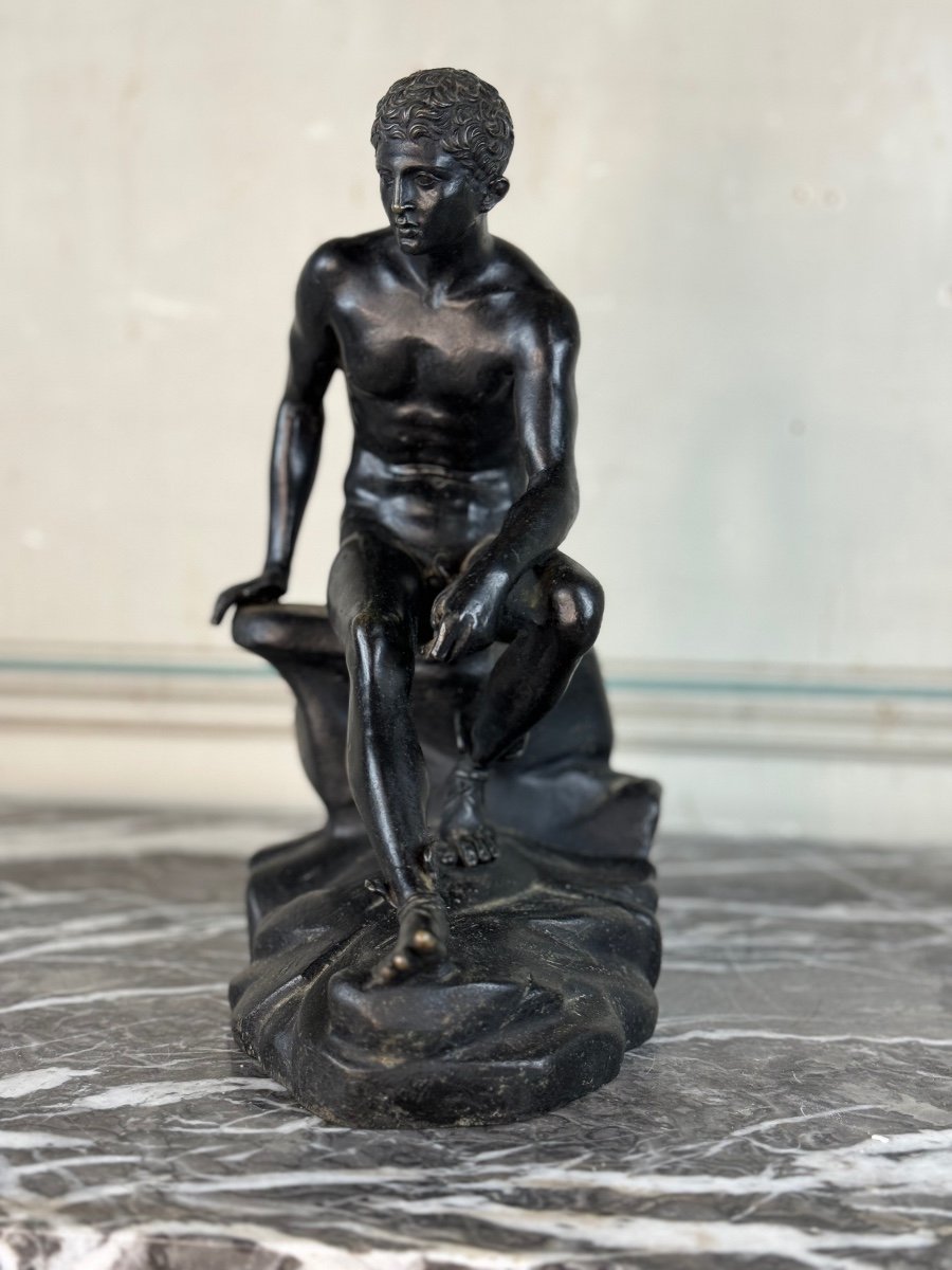 Hermès At Rest, Bronze With Black Patina, Very Beautiful Quality Of 19th Century Carving-photo-8