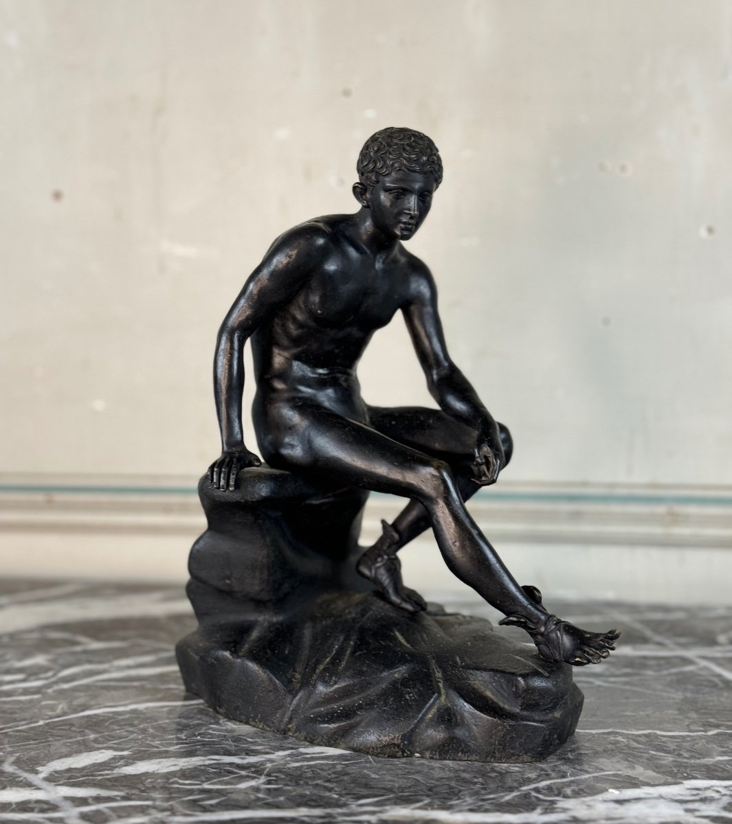 Hermès At Rest, Bronze With Black Patina, Very Beautiful Quality Of 19th Century Carving