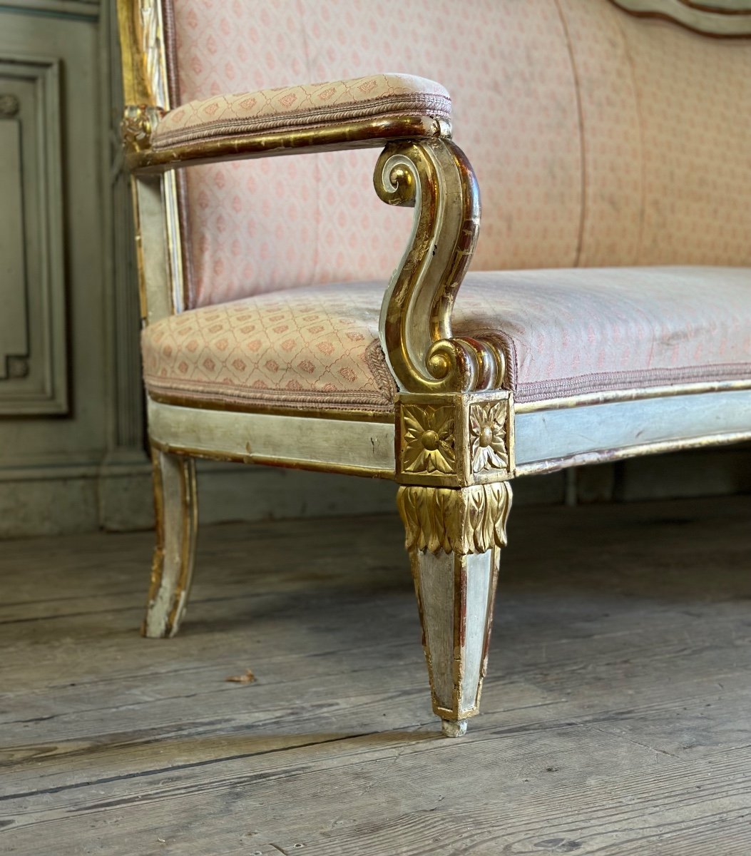 Baroque Style Bench In Golden And Painted Wood, Italy, 19th Century-photo-4