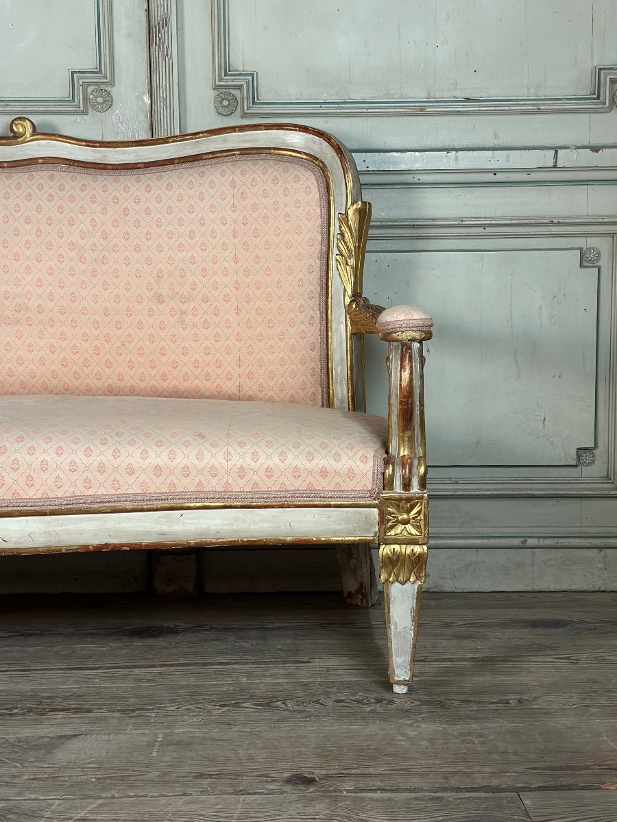 Baroque Style Bench In Golden And Painted Wood, Italy, 19th Century-photo-2