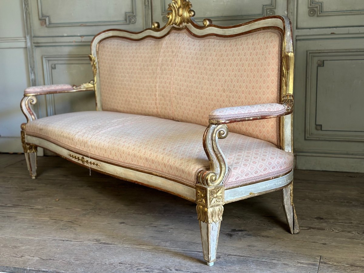 Baroque Style Bench In Golden And Painted Wood, Italy, 19th Century-photo-7