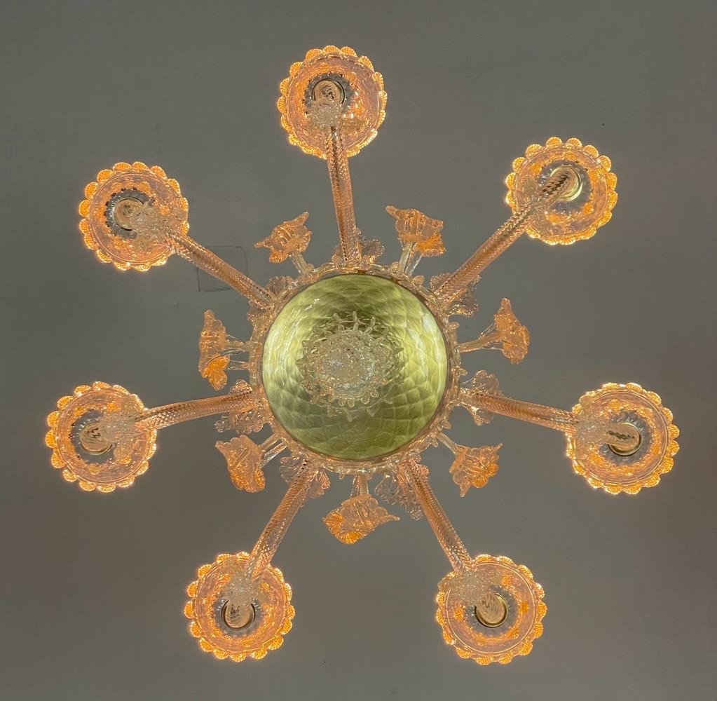 Venetian Chandelier In Golden Murano Glass, 6 Arms Of Light Circa 1940-photo-2