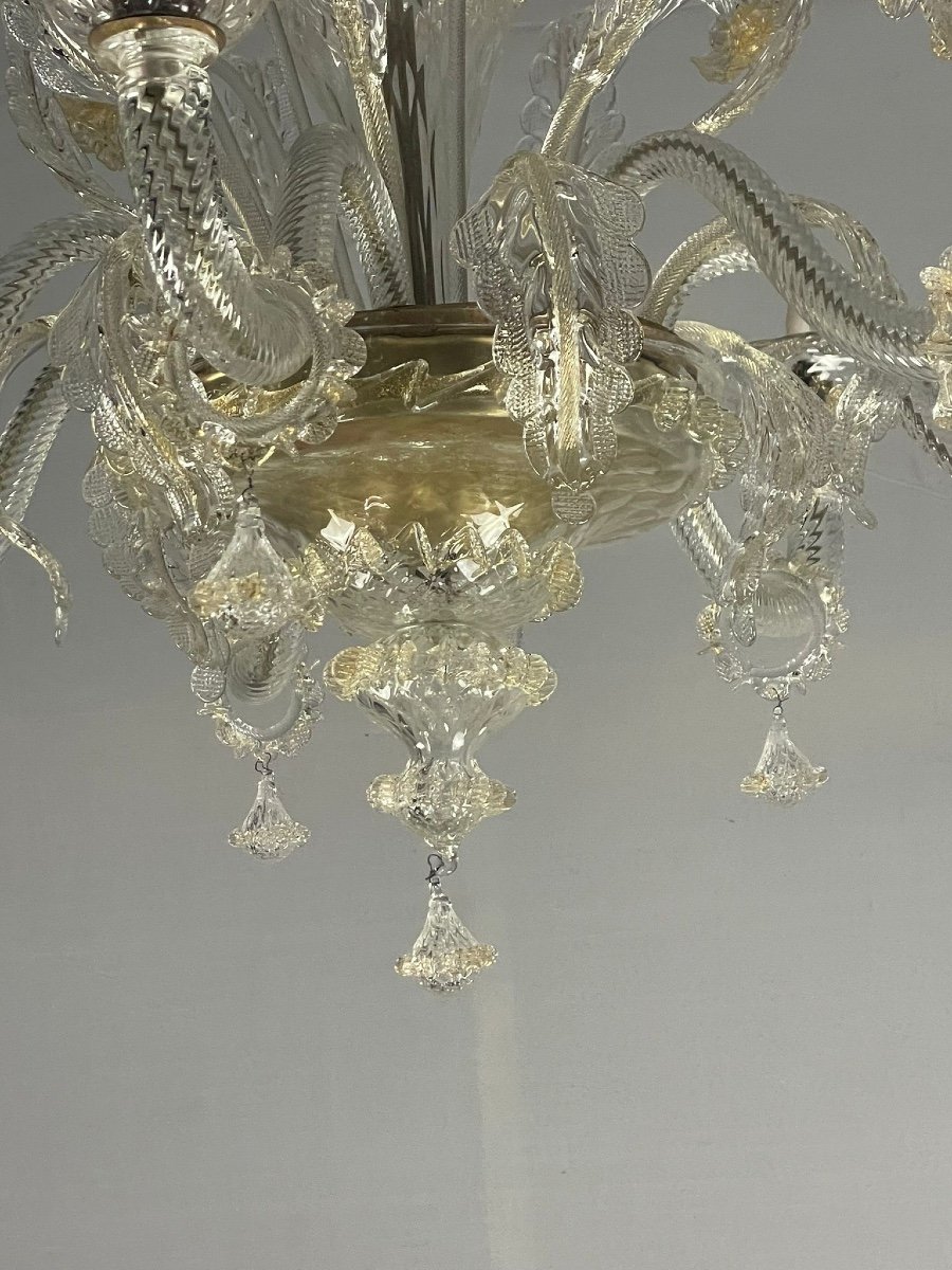 Venetian Chandelier In Golden Murano Glass, 6 Arms Of Light Circa 1940-photo-4