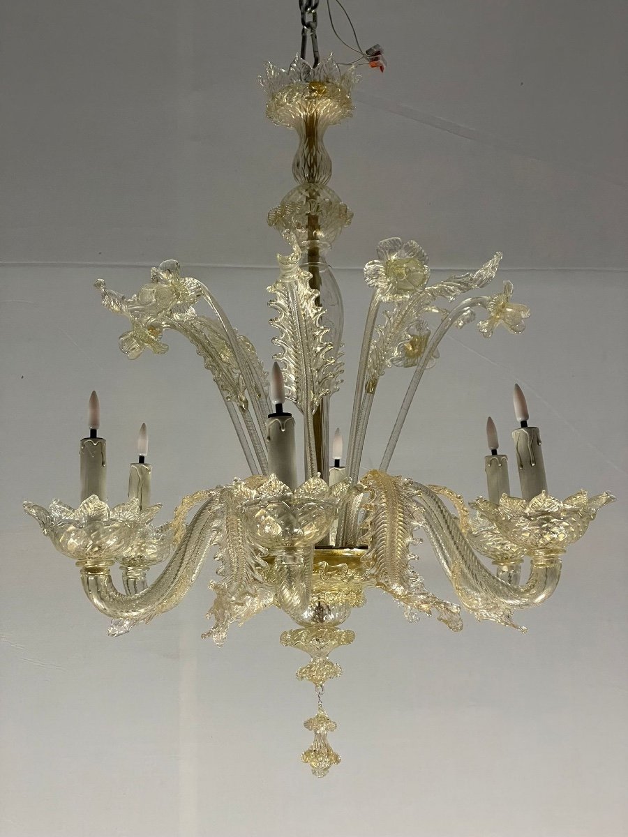 Venetian Chandelier In Golden Murano Glass, 6 Arms Of Light Circa 1940-photo-4
