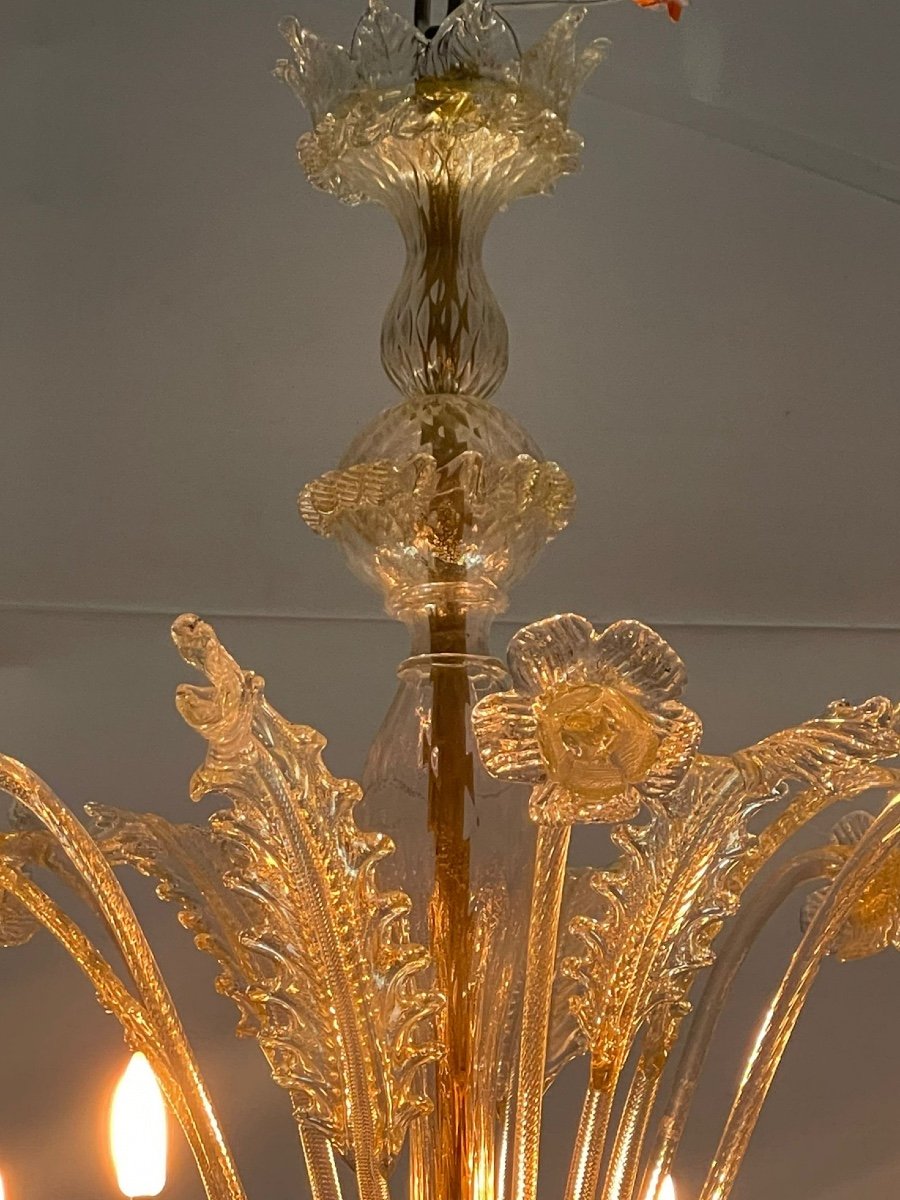 Venetian Chandelier In Golden Murano Glass, 6 Arms Of Light Circa 1940-photo-5