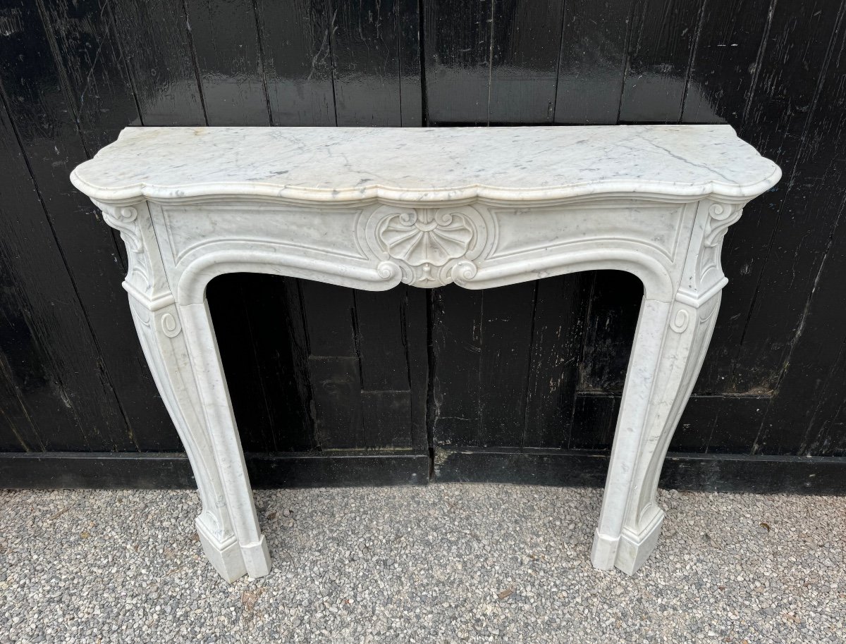 Louis XV Style Fireplace In White Carrara Marble, Circa 1880-photo-5