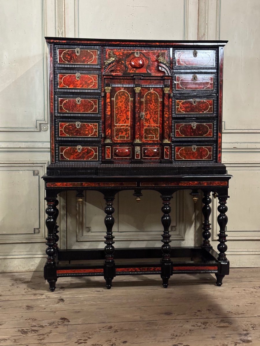 Important Cabinet Anversois En écaille, ébène Et Bronze, XVIIème Siècle  -photo-3