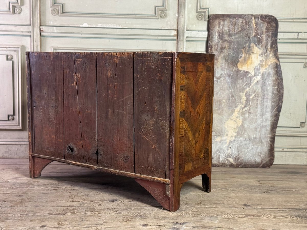 Louis XV Commode In Veneer And Gilded Bronzes, Rance Marble, 18th Century -photo-2