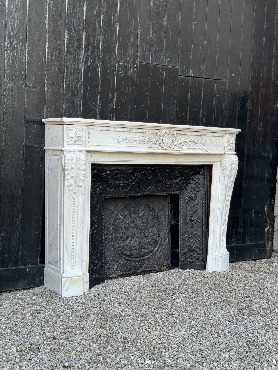 Cheminée De Style Louis XVI En Marbre Blanc De Carrare Vers 1880-photo-3