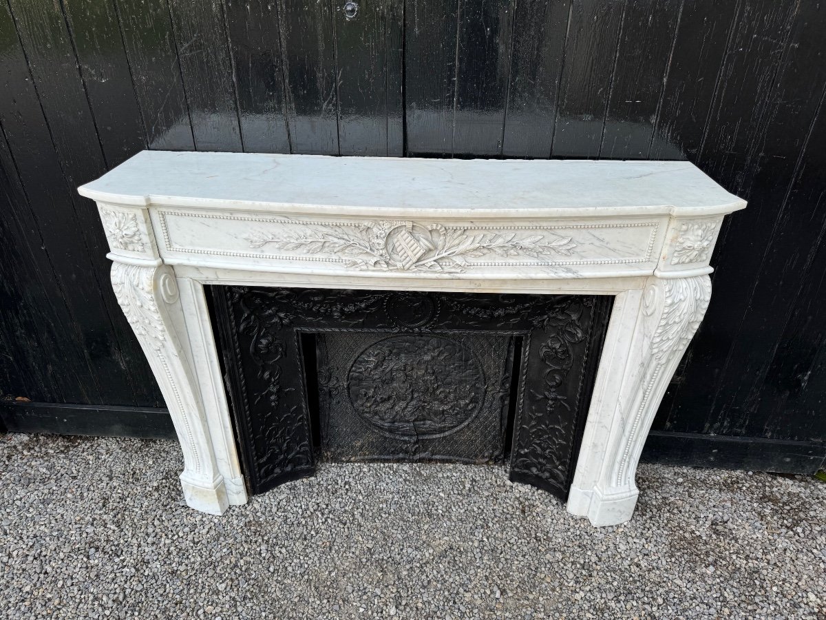 Cheminée De Style Louis XVI En Marbre Blanc De Carrare Vers 1880-photo-4