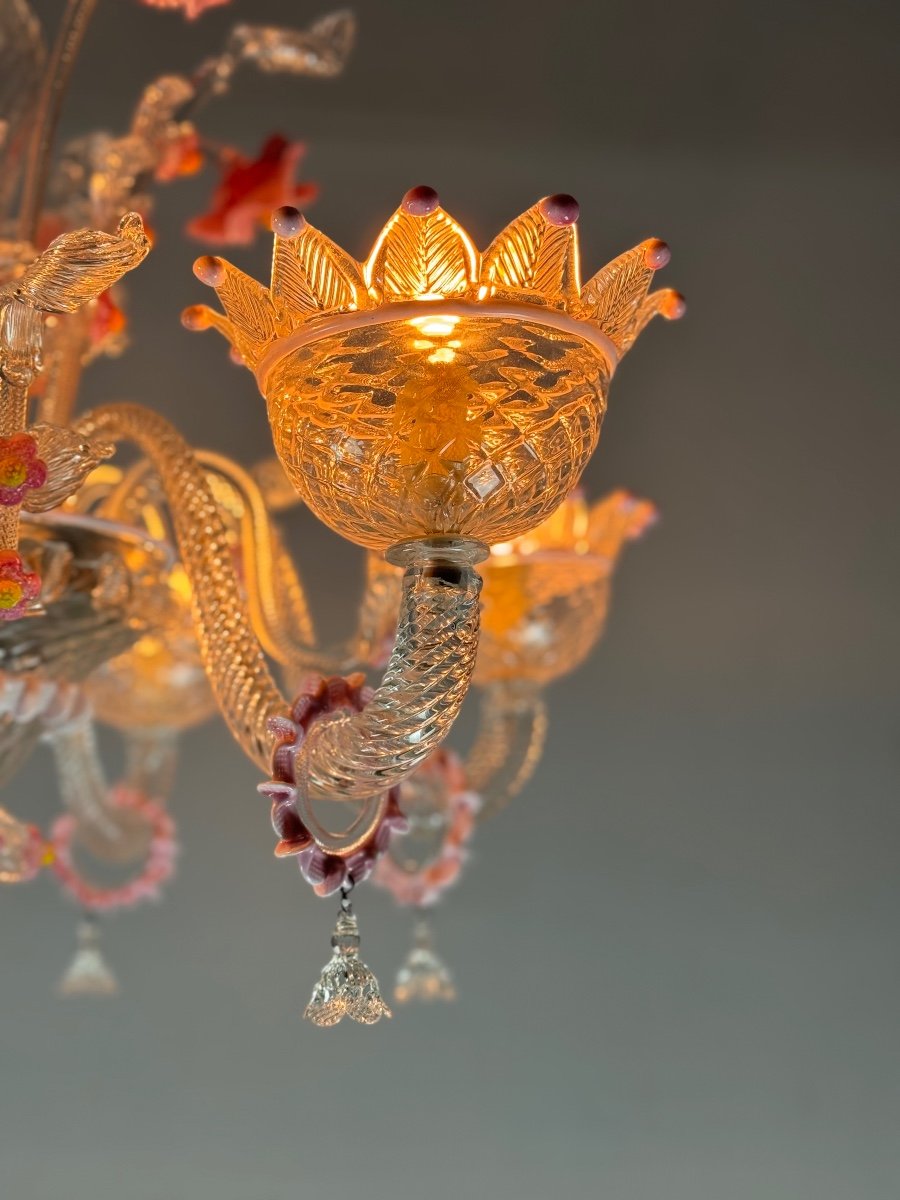 Venetian Chandelier In Colorless And Pink Murano Glass, 6 Arms Of Light Circa 1940-photo-1