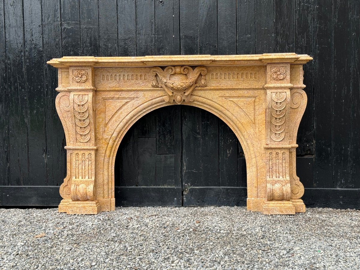 Napoleon III Style Lamartine Yellow Marble Fireplace Circa 1880 -photo-2