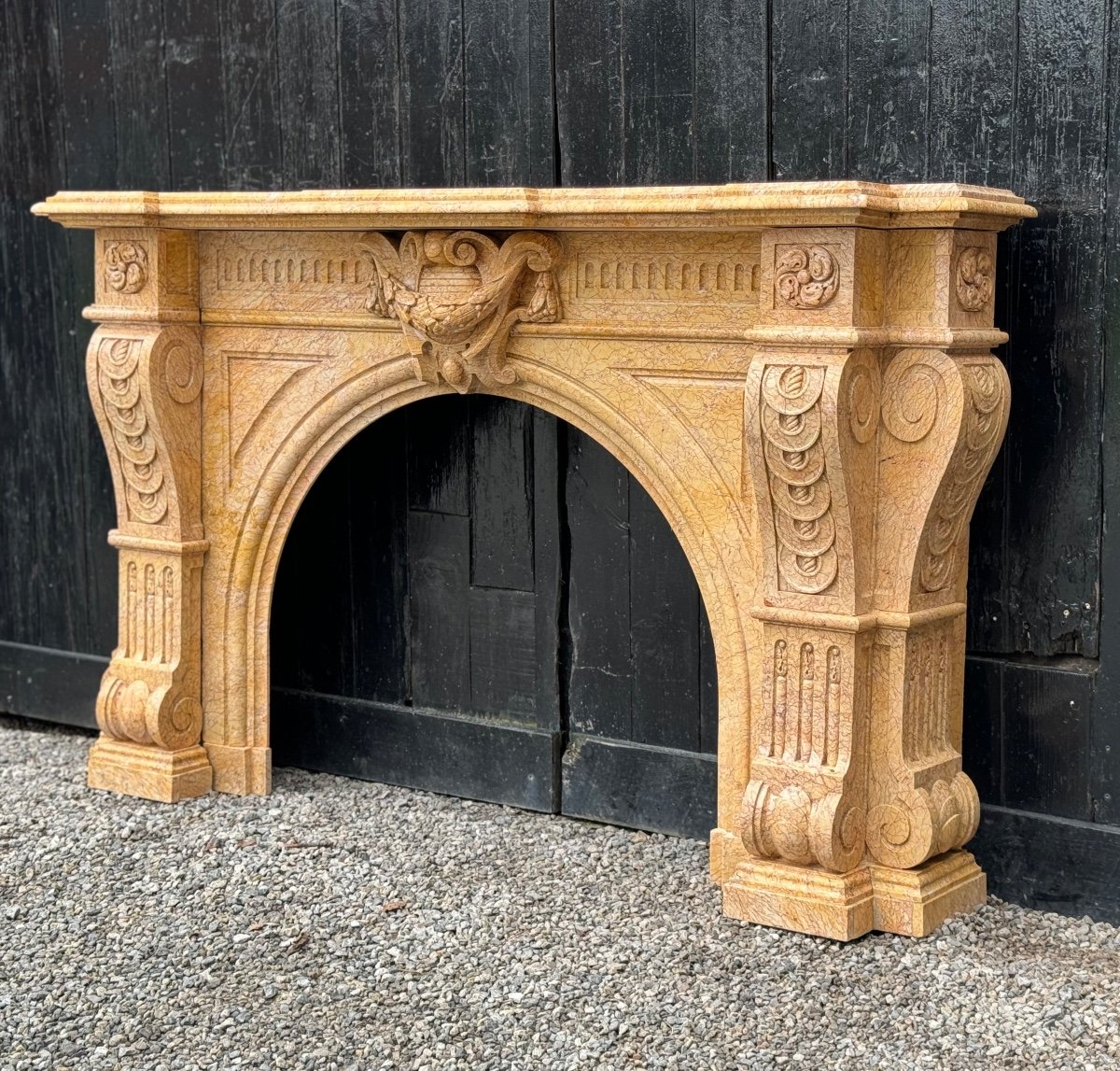 Napoleon III Style Lamartine Yellow Marble Fireplace Circa 1880 