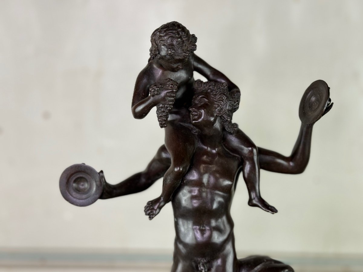 Dionysos Sur Les épaules D’un Satyre, Bronze D’après L’antique Sur Socle Jaune De Sienne-photo-2