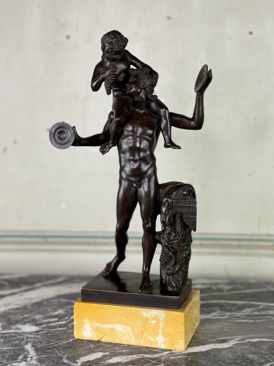 Dionysos Sur Les épaules D’un Satyre, Bronze D’après L’antique Sur Socle Jaune De Sienne-photo-4